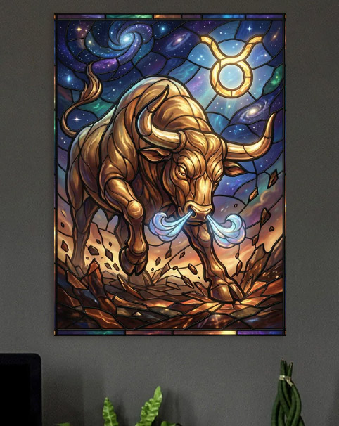 Taurus Zodiac in Stained Glass